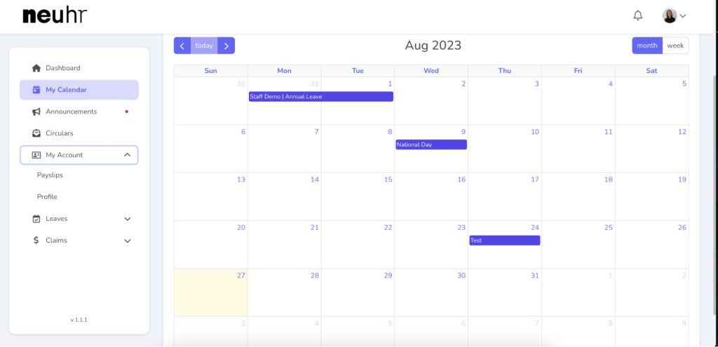 neuhr hr software employee leave calendar view