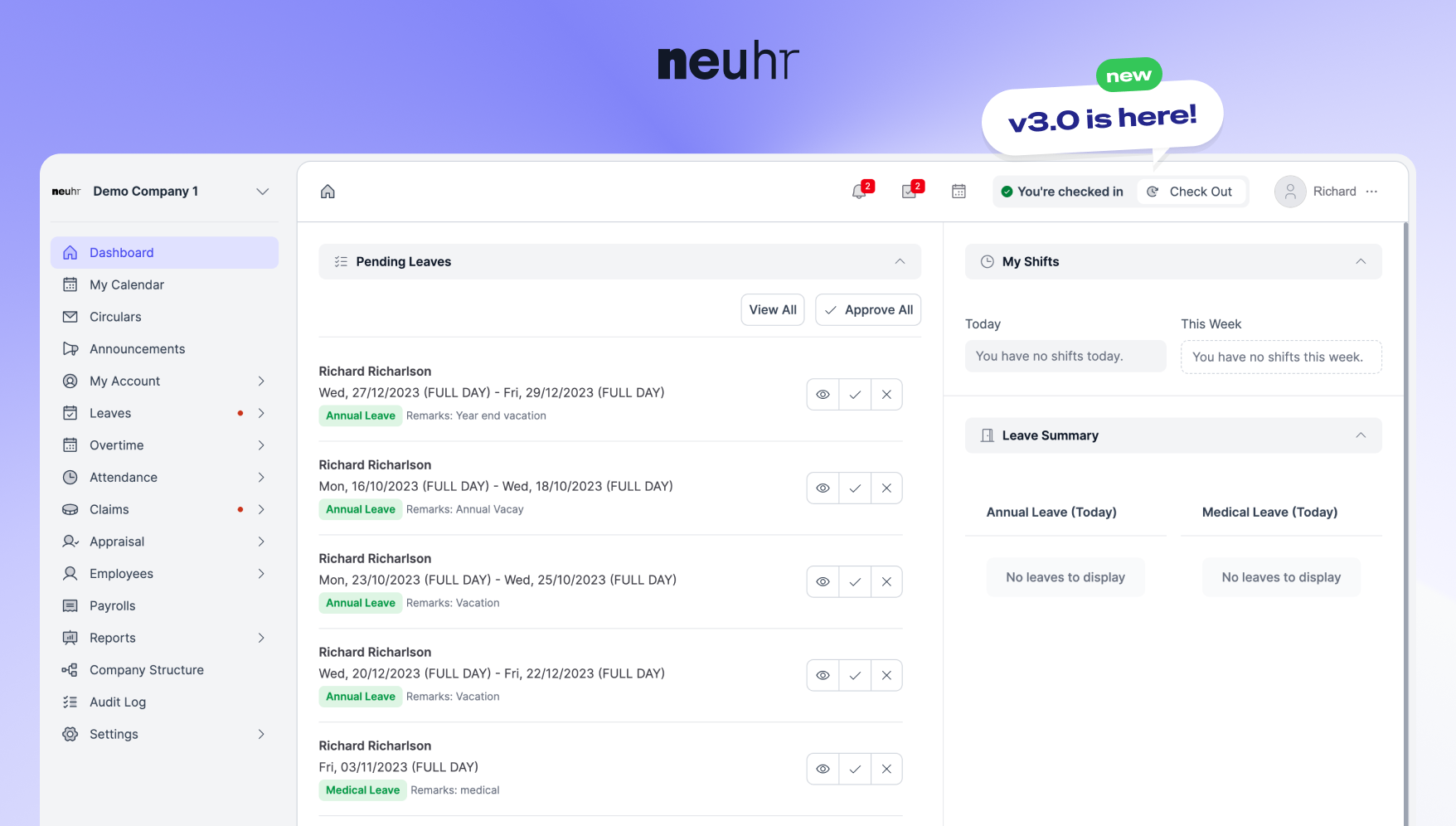 NeuHR v3.0.1 is out today! A more refined and intuitive HRMS experience
