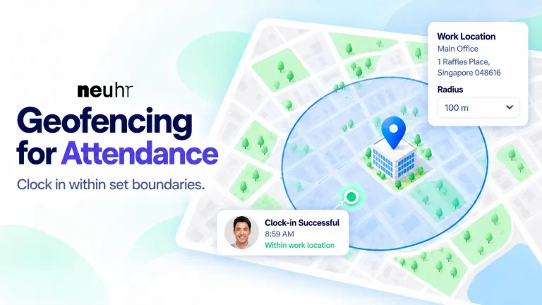 Illustration of geofencing attendance with an approved work location boundary and successful employee clock-in